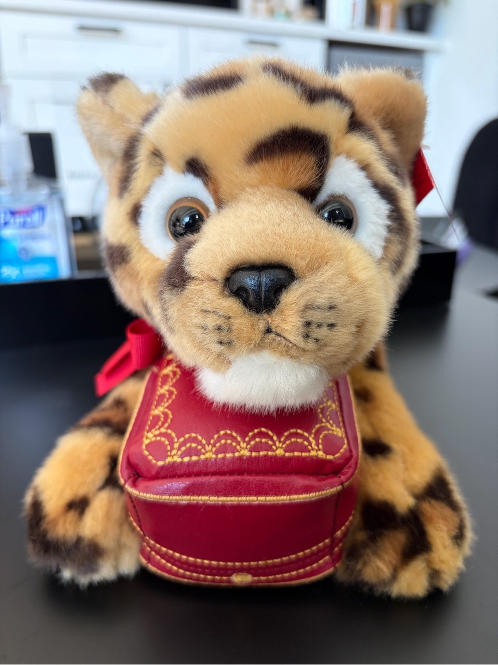 Cartier Plush Leopard Toy with Red Embroidered Pouch